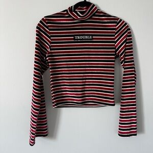 TheRagged Priest TROUBLE Striped Mock Neck Long Sleeve XS velvety streetwear